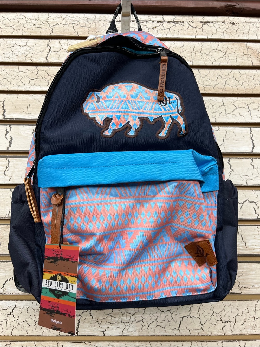 Men's Black & Turquoise Patterned Buffalo Backpack